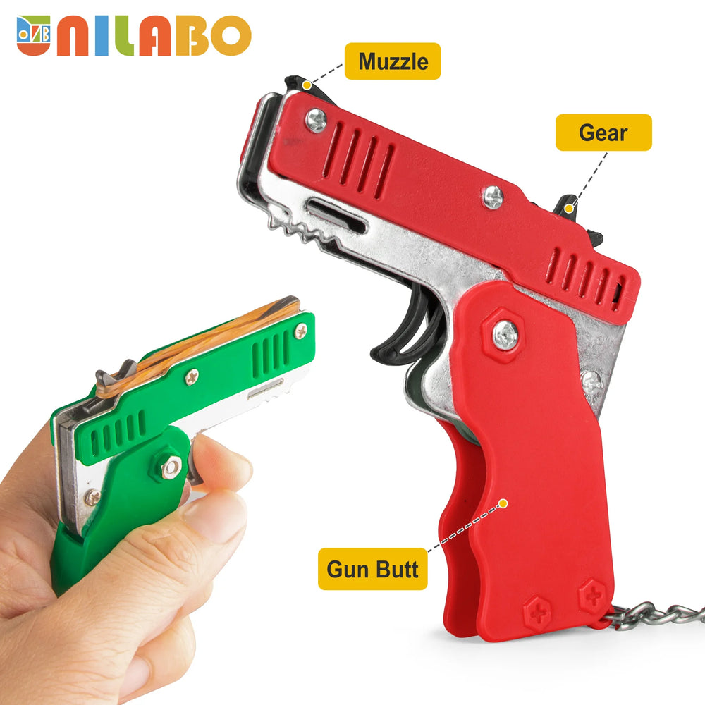 Mini Alloy Foldable Rubber Band Gun Keychain | Quick Shooting Toy lifestyle view