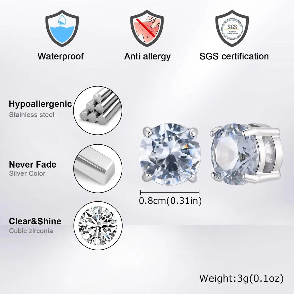 Vnox Magnetic Clip Earrings Non Piercing, Hip Hop Zircon Studs for Men Women, Fashion close-up view