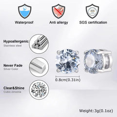 Vnox Magnetic Clip Earrings Non Piercing, Hip Hop Zircon Studs for Men Women, Fashion close-up view