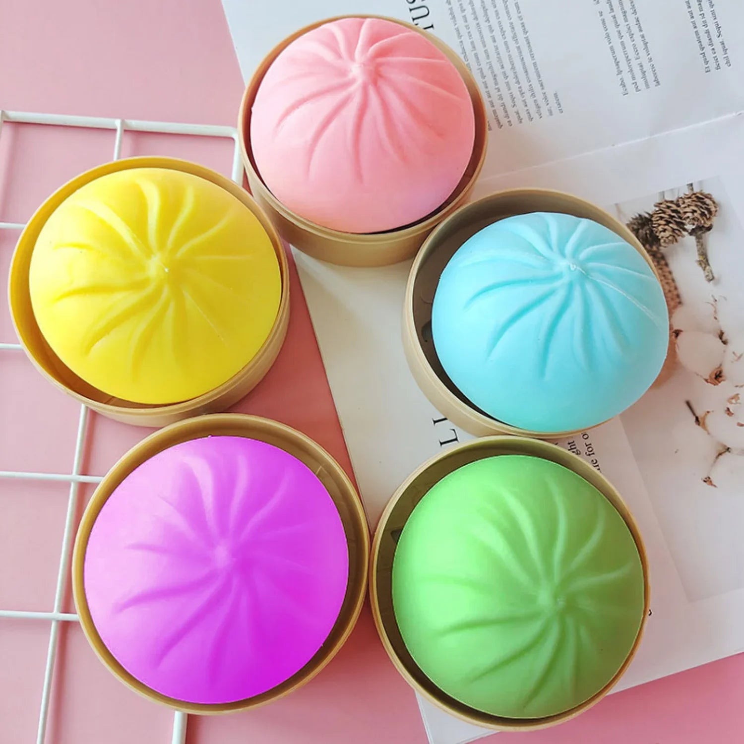 Colorful Dumpling Stress Ball Fidget Toy | Sensory Squeeze Dough with Steamer additional angle