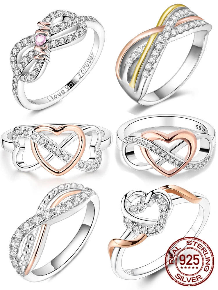 925 Sterling Silver Original Eternal Infinity Love For Mom Rose Gold Plated Heart Rin alternate view