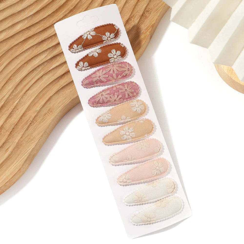 10Pcs/Lot Fresh Print Cotton Alloy Hair Clips for Kids Fabric Plaid BB Hairpins Girl alternate view