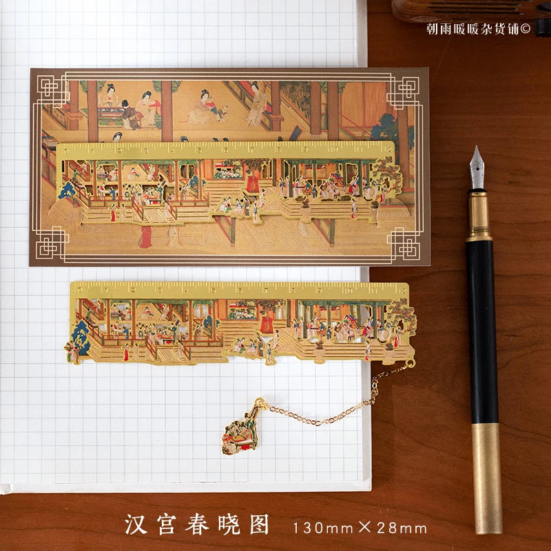 Chaoyu Ancient Style Famous Paintings Metal Bookmark Classical Chinese Style Book Page close-up view