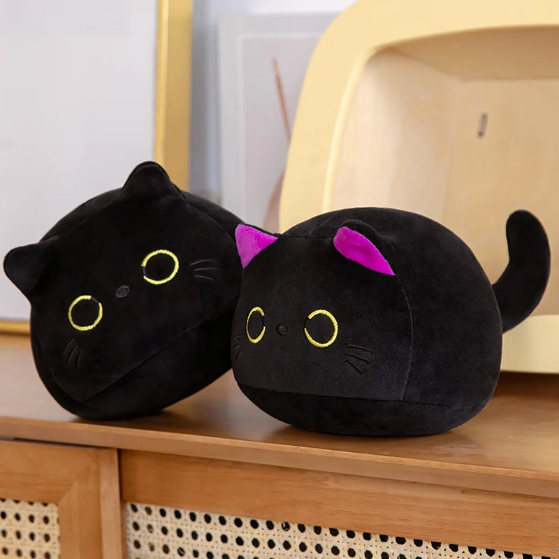 9/15/25CM Small Cuddly Black Cat Plush Doll Cartoon Stuffed Round Ball Cat Plushie Girl's Bag Keycha