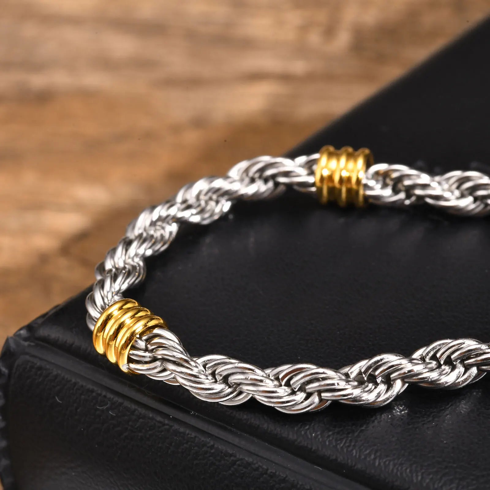 Vnox Men's Stainless Steel Rope Chain Bracelet with Tube Charms | Trendy Cuban Link W lifestyle view