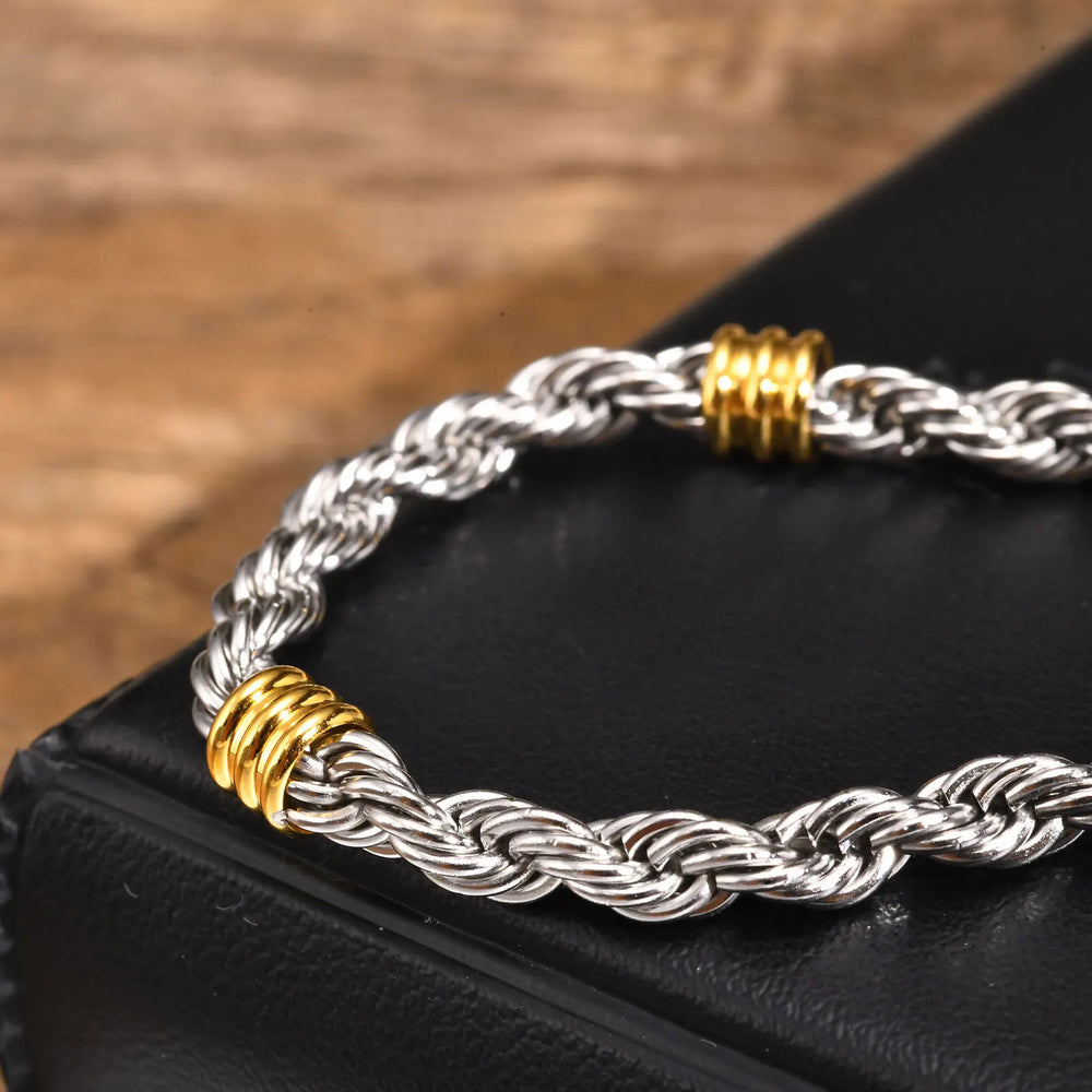 Vnox Men's Stainless Steel Rope Chain Bracelet with Tube Charms | Trendy Cuban Link W lifestyle view