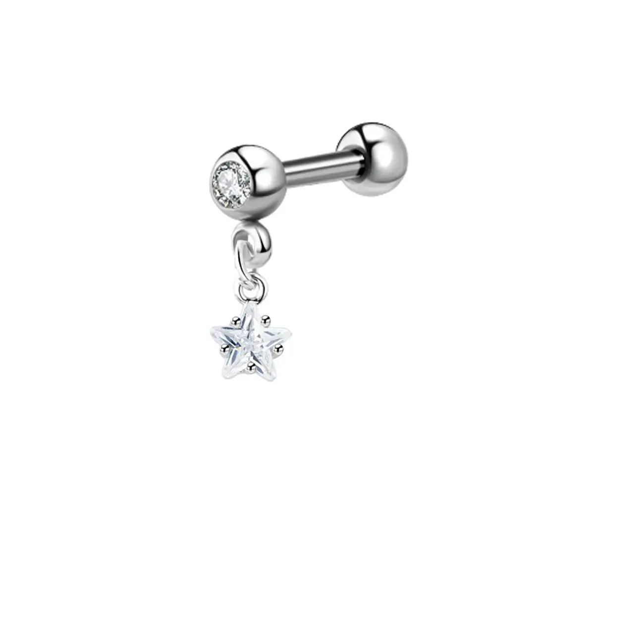 Moon Star Tragus Earring | Cz Cartilage Stud for Helix Daith Rook Piercing