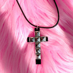 Rivet Cross Pendant Necklace | Punk Gothic Fashion Jewelry for Women detail view