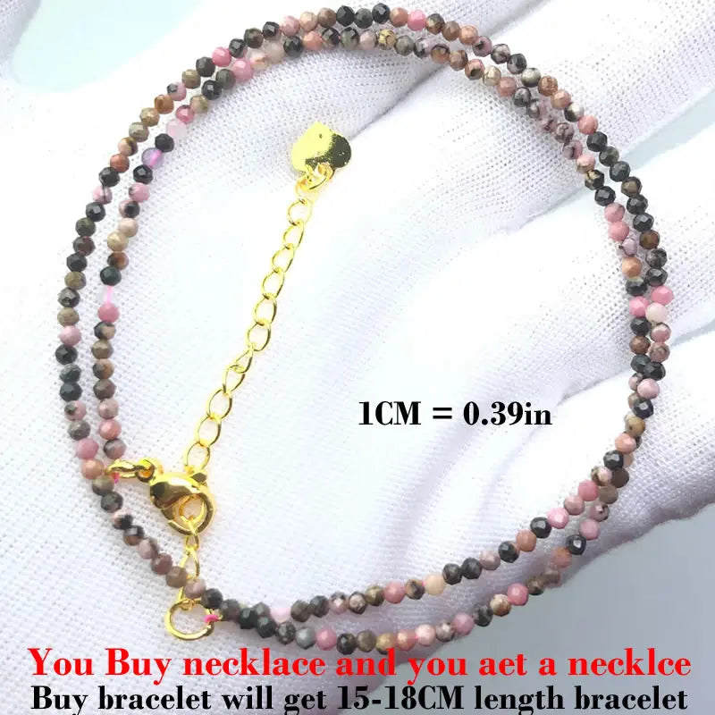 Fashion Faceted 2mm Beads Necklace Mini Natural Stone Amethysts Quartzs Agat Choker Mini detail view