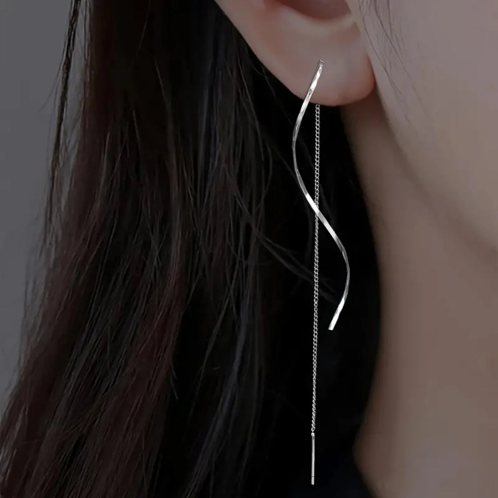 Spiral Drop Earrings for Women | Korean Fashion Wave Line Jewelry lifestyle view