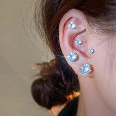 1 Pc Stainless Steel Unisex Women Men Round Crystal Zircon Ear Studs Earrings 4 Prong alternate view