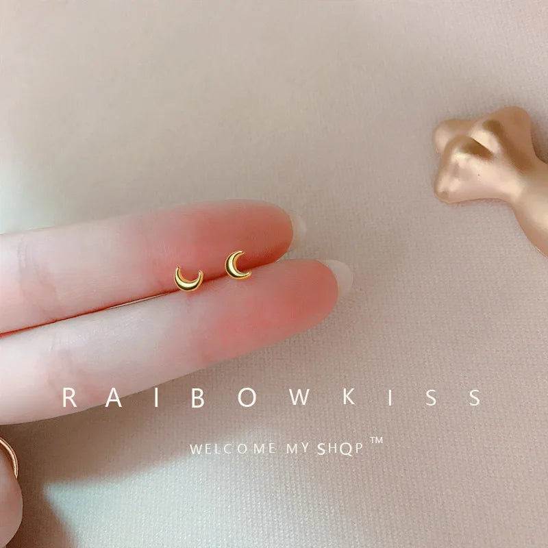Crescent Moon Stud Earrings For Women New Fashion Small Geometry Invisible Ear Part additional angle