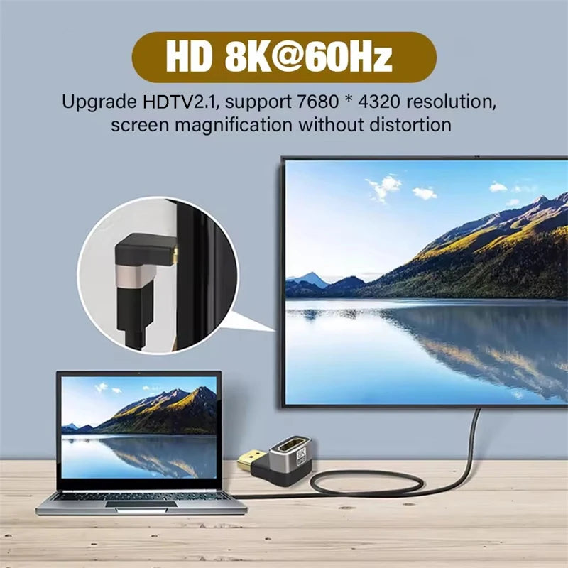 8K HDMI 2.1 Right Angle Adapter | 90 Degree Male to Female Connector for TV and Con additional angle