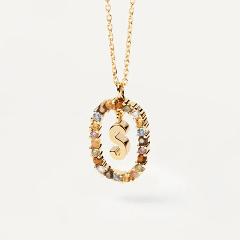925 Sterling Silver Gold Initial Necklace | Personalized Letter Pendant with Zirconia detail view