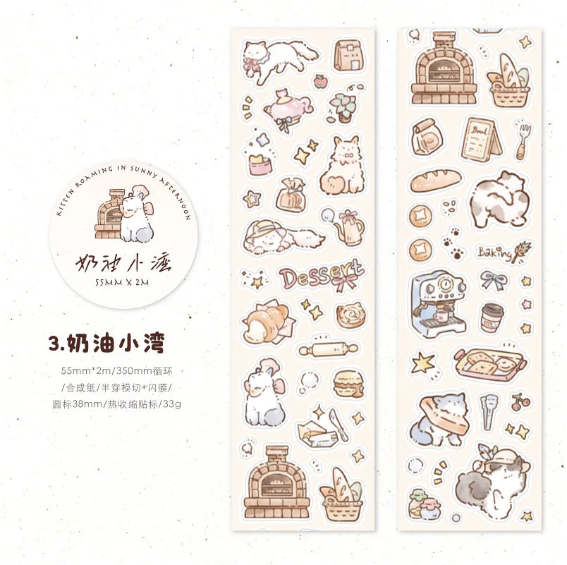Mr. Paper, 4 Styles, Flash Film Die-cutting Tape, Cute Cat Cartoon Stickers DIY Collage Decoration Illustration Sticker Tape