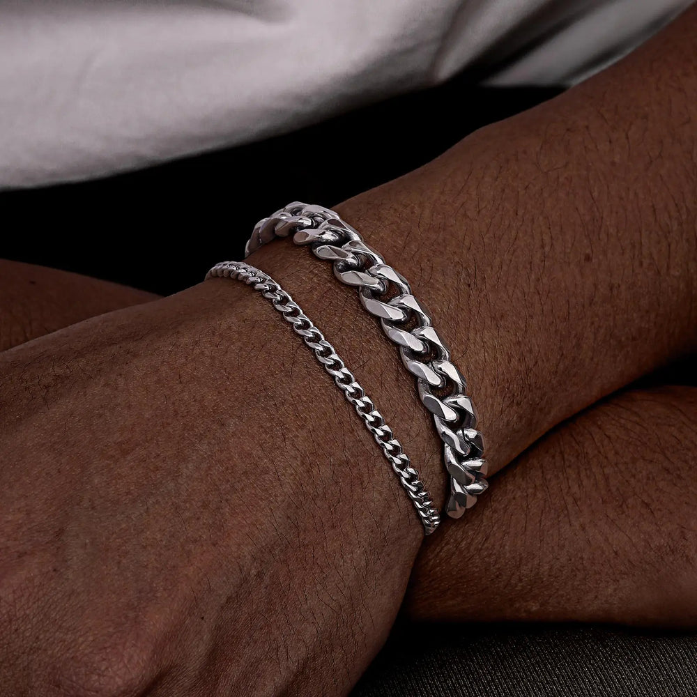 Men's Stainless Steel Chain Bracelets Set | 2pcs Silver Gold Black Twist Rope & Cuban lifestyle view