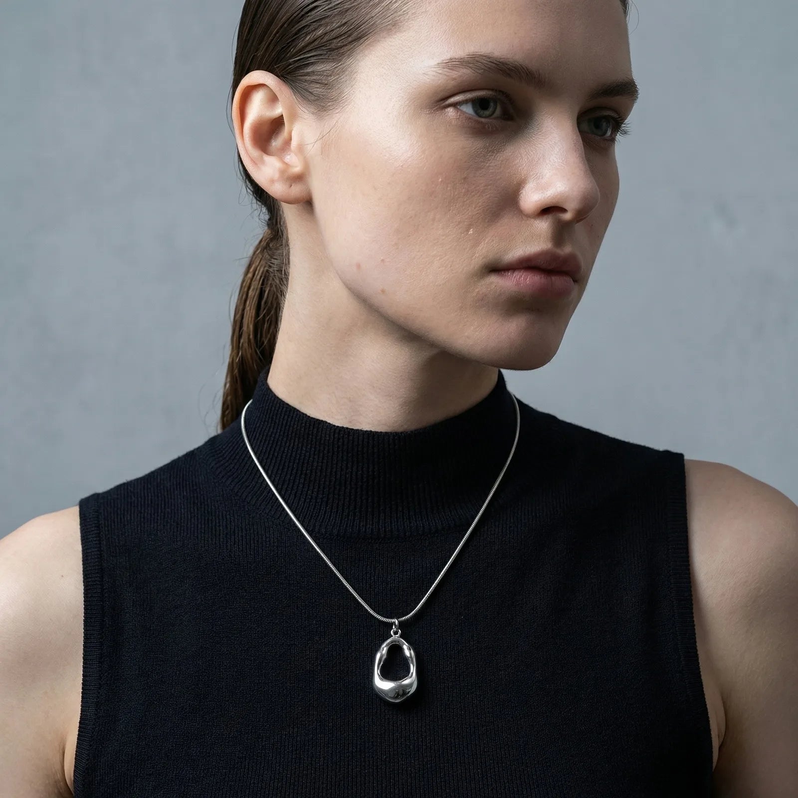 Irregular Pendant Necklace for Women | Stainless Steel Snake Chain Minimalist Jewelry alternate view