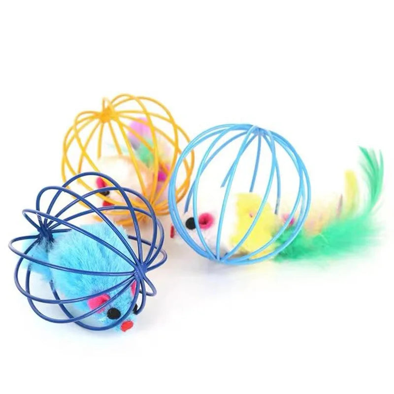 Popular Colorful Mouse in Cage Cat Toy Within Sand Interactive Chase Cat Mouse Toy close-up view