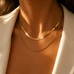 2-Piece Set of Snake Bone Chains, Simple and Stylish Casual 304L Stainless Steel Doubl close-up view