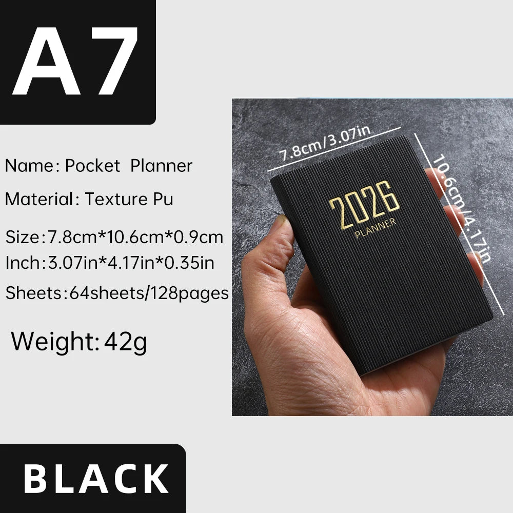 A7 2026 English Planner Book – Mini Pocket Weekly Calendar