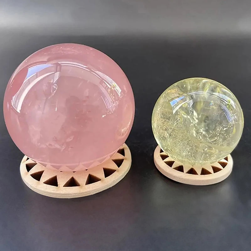 Wooden Crystal Ball Holder Stand | Hollow Sunflower Design Display alternate view