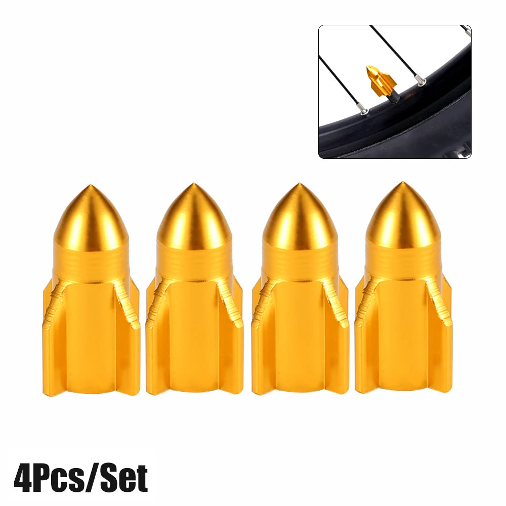 4Pcs/Set Aluminum Rocket Tire Valve Caps for Car Motorcycle Bike Alloy Tyre Valve C additional angle