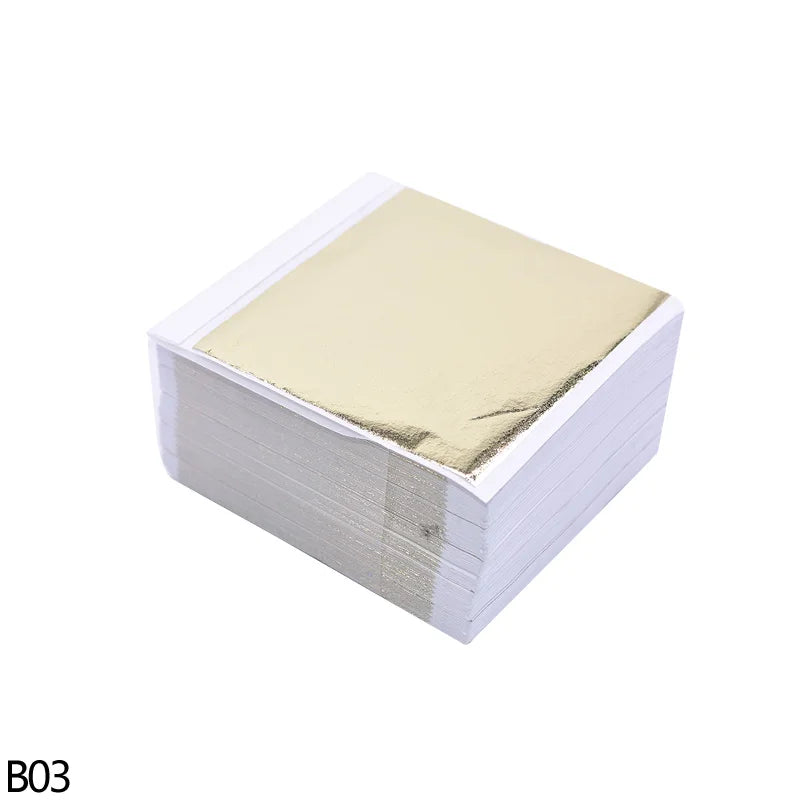 100Pcs Imitation Gold Silver Copper Foil Sheets | Gilding Leaf Flakes for DIY Nail Art close-up view