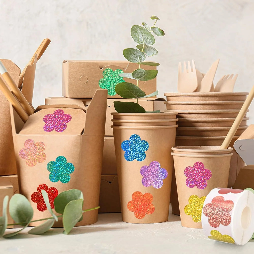 500pcs Laser Flower Sticker Roll Cute Flower Shape Sealing Sticker Color Waterproof S lifestyle view