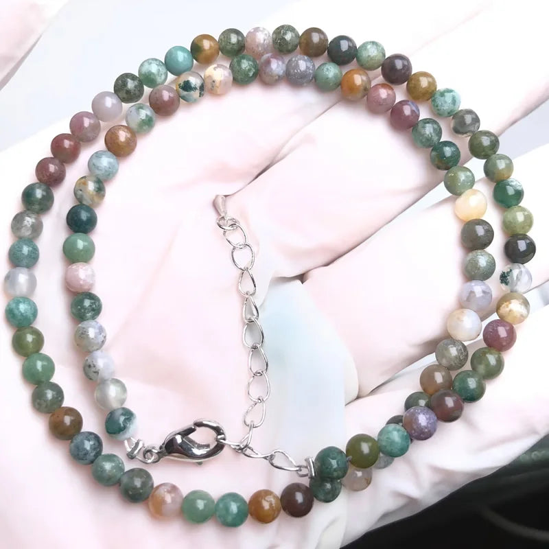 Natural Stone Bead Adjustable Necklace | Agate Opal Tigers Eye Quartz Crystal Jewel additional angle