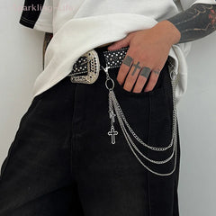 Retro Punk Cross Pendant Waist Chain | Unisex Hip Hop Jeans Keychain Accessory alternate view