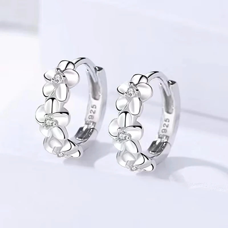 925 Sterling Silver Small Rose Flower Round Hoop Earring AAA Zircon For Women Female alternate view