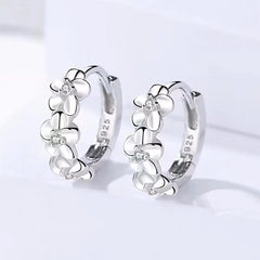 925 Sterling Silver Small Rose Flower Round Hoop Earring AAA Zircon For Women Female alternate view