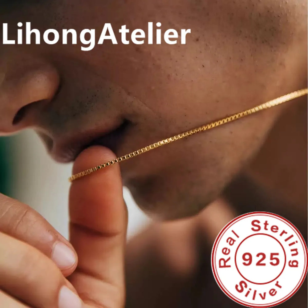 New 925 Sterling Silver Necklace 1mm Box Venetian Necklace Gold Plating Suitable For lifestyle view