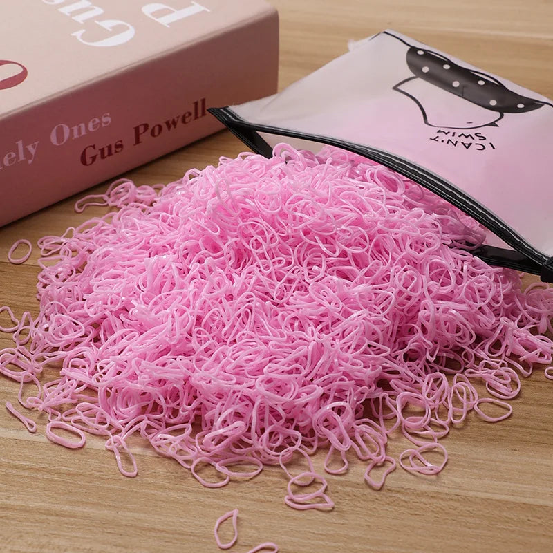 500/1000/2000pcs Girls Colourful Disposable Rubber Band Hair Ties Headband Children Po close-up view