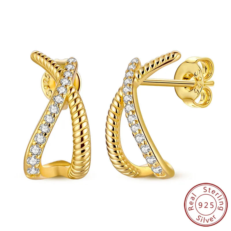 925 Stainless Steel Stud Earrings For Women Girls Simple Flower Bow Star Moon Zircon Pie detail view