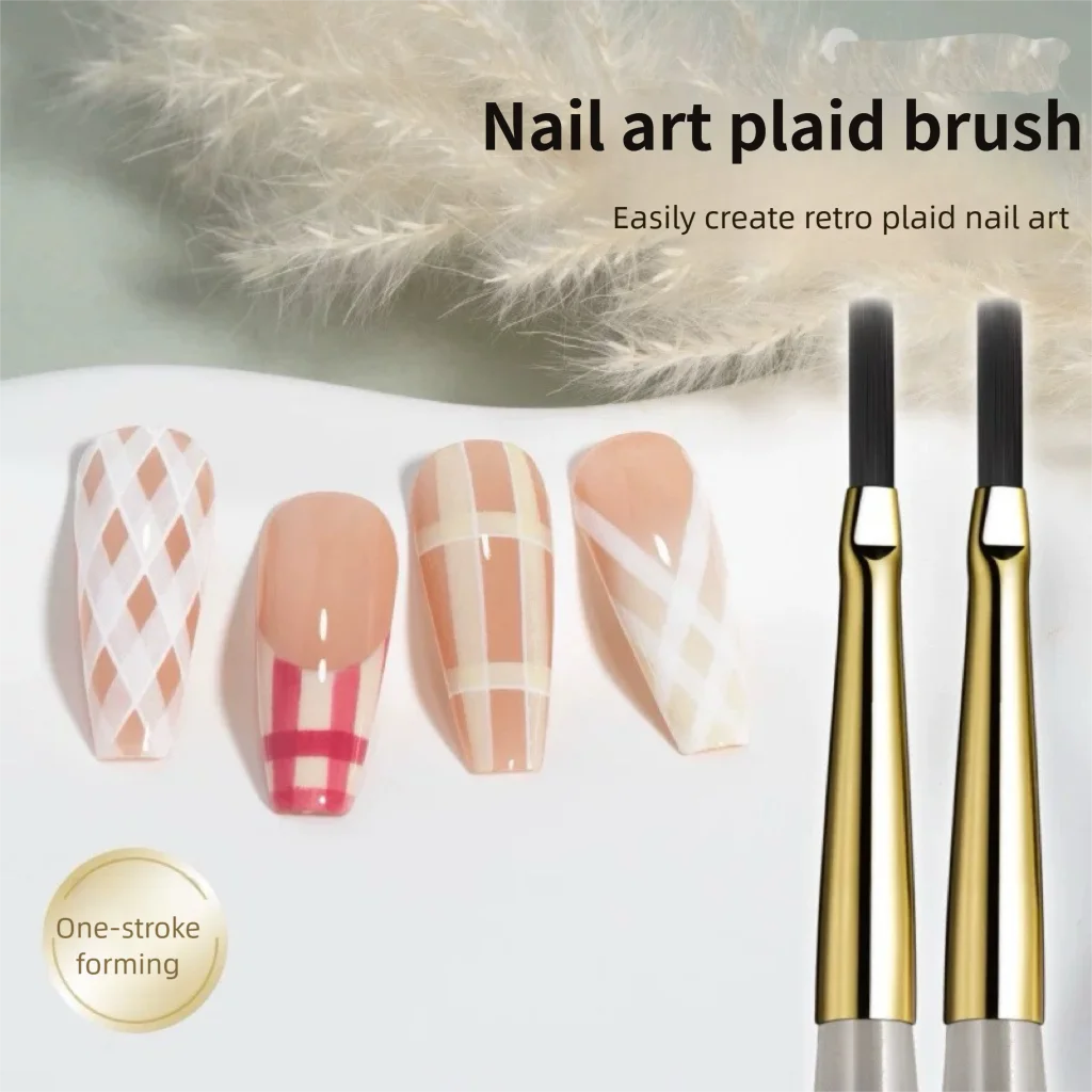 1/2/5Pcs French Plaid Nail Art Brush Set Ultra-Fine Liner Flat Brush for Grid Pattern alternate view