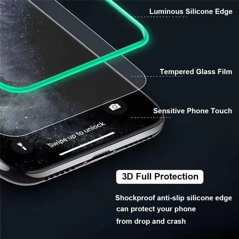 3PCS Night Light Luminous Screen Protector Used Phone for IPhone 12 11 13 14 15 16 17 Pro Max Plus Mini Case Tempered Glass Film