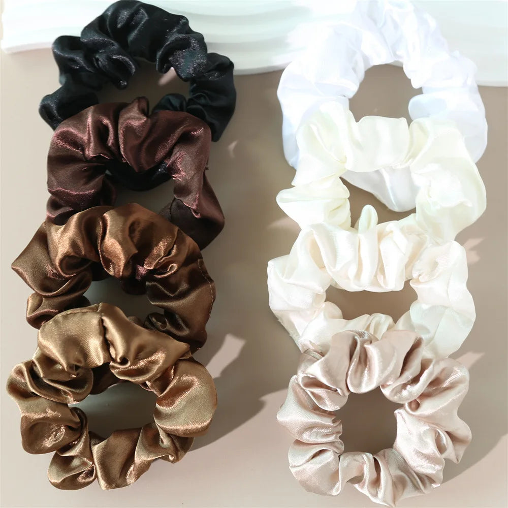 8Pcs/set Bright Color Silk Hair Scrunchies Women Y2K Solid Color Elastic Hair Bands P alternate view