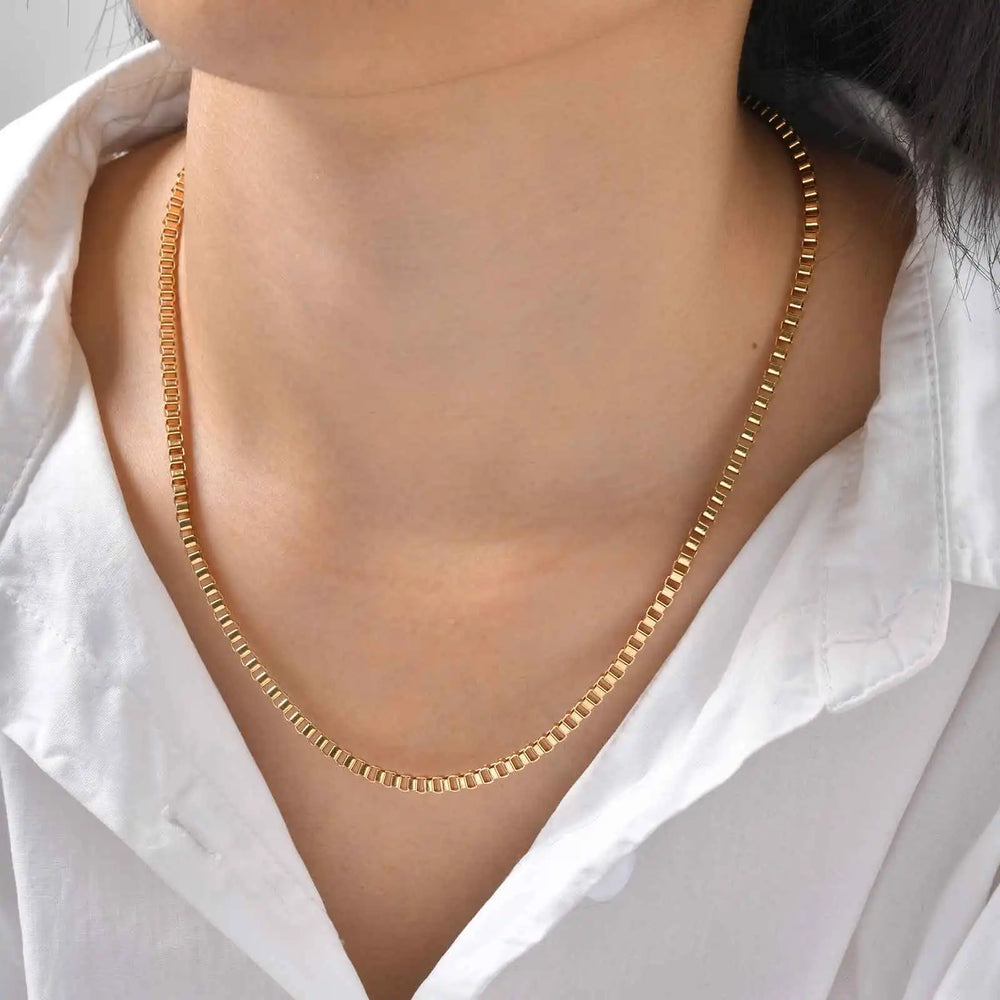 Stainless Steel Box Chain Necklace for Women | Hip Hop Fashion Jewelry Gift lifestyle view