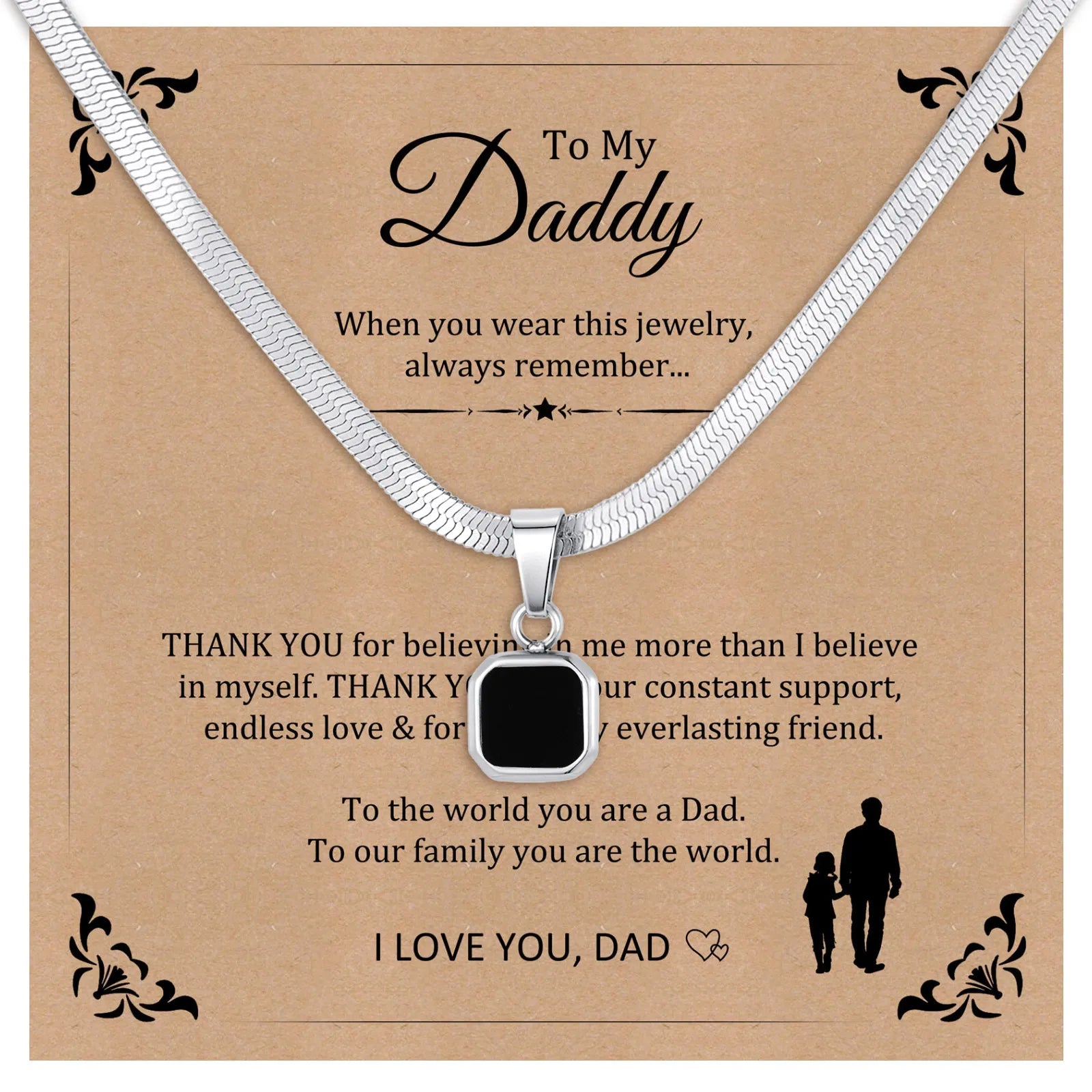 Men's Geometric Stone Pendant Necklace | Stainless Steel Blade Chain detail view