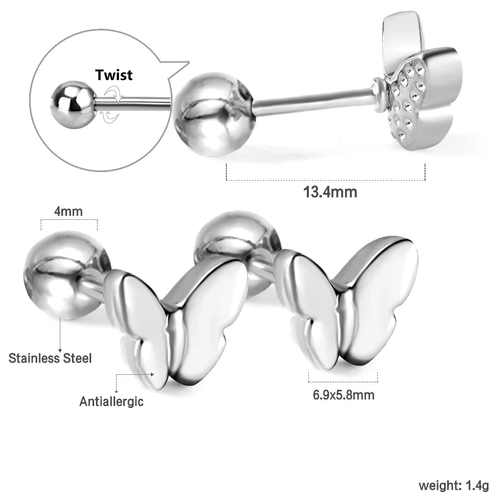 LUXUSTEEL Mini Cute Stainless Steel Stud Earrings Women Girls Heart Butterfly Rabbit lifestyle view