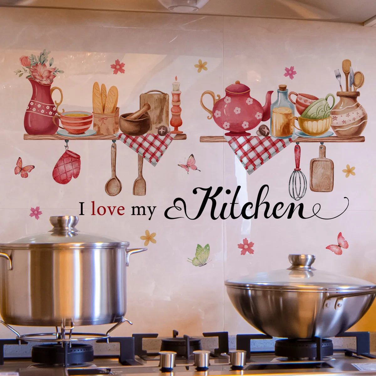 Butterfly Floral Wall Sticker | Kitchen Decor PVC Decal close-up view