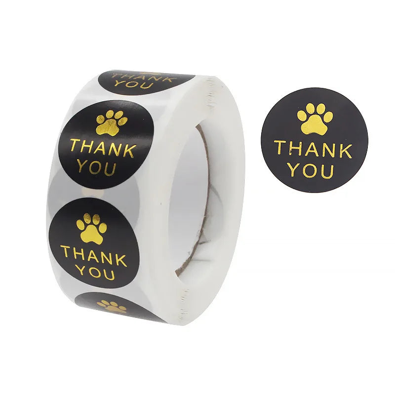 1 Inch Gold Foil Paw Thank You Stickers | Cute Business Supplies close-up view