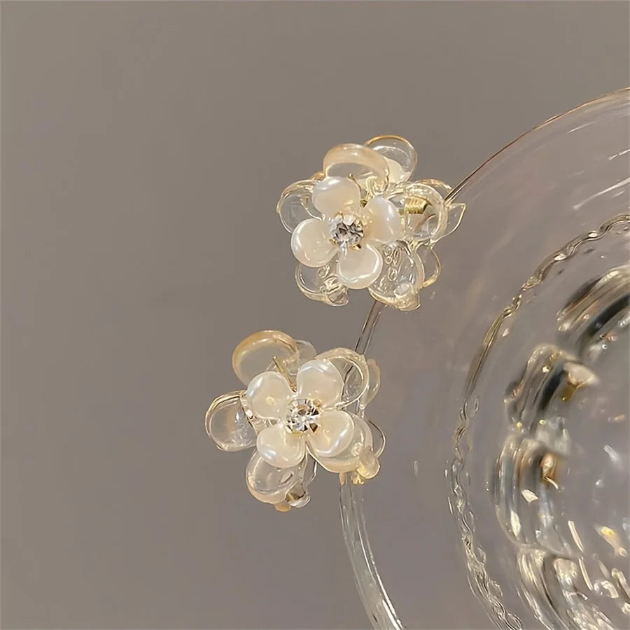 Cute Mini Flower Hair Clips, Transparent Crystal Hair Claw for Bangs & Side Hair lifestyle view