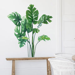 Large Tropical Green Plant Leaves Wall Stickers | Home Room Decor Palm Decal close-up view