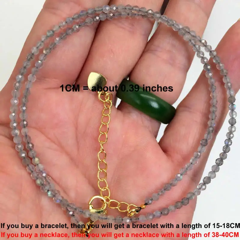 Faceted Gemstone Beaded Necklace and Bracelet Set | Natural Crystal Choker Jewelry fo alternate view