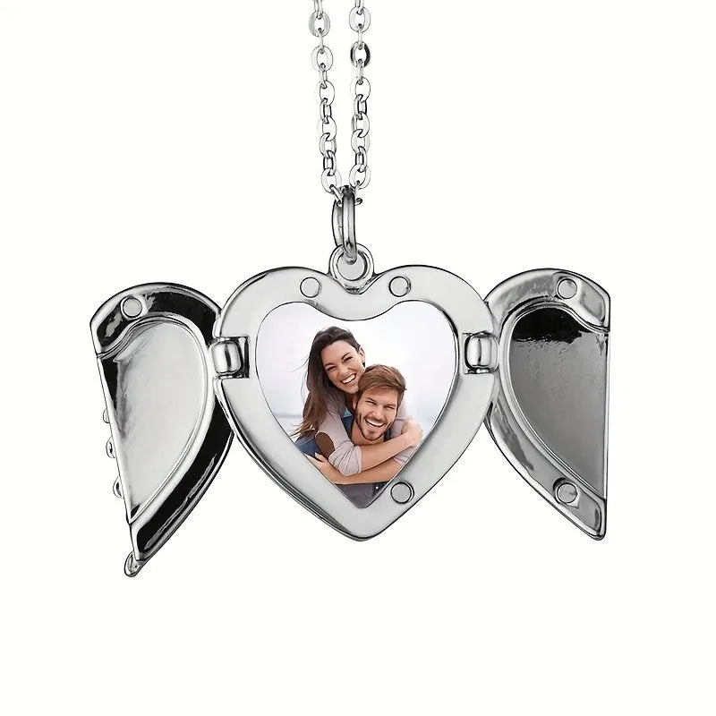 Custom Photo Pendant Necklace | Personalized Angel Wing Gift close-up view