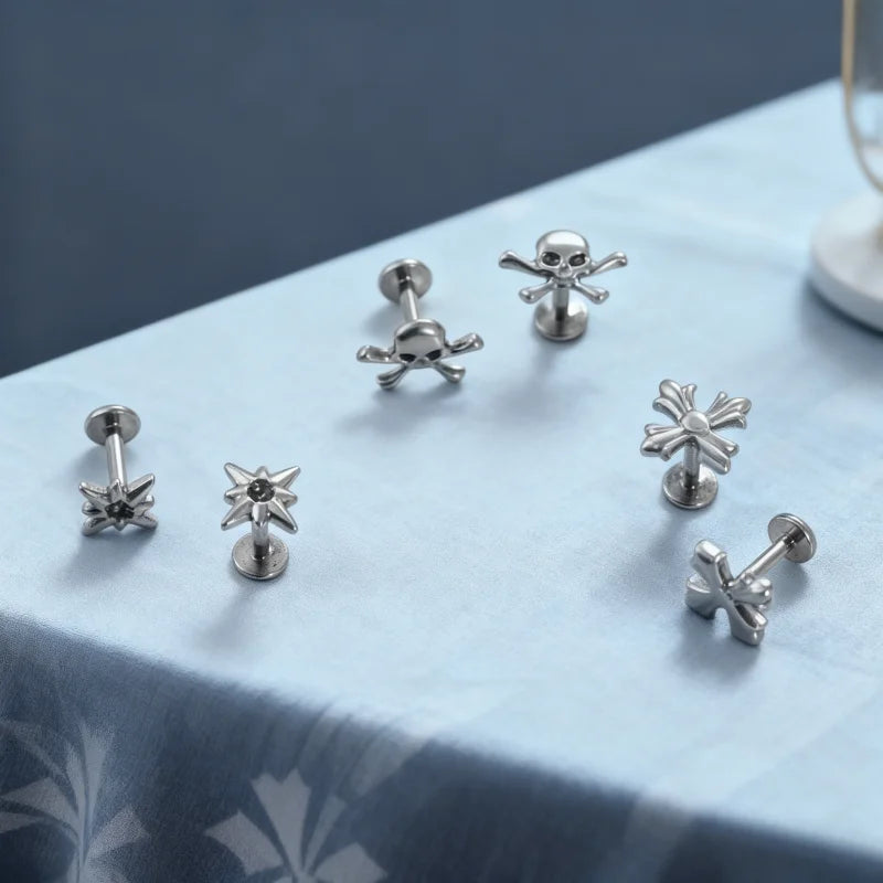 G23 Titanium Cross Lip Piercing 16G Gothic Skull Labret Tragus Helix Cartilage Nose J lifestyle view