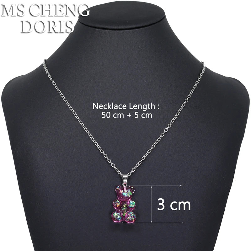 Handmade 33 Styles Colors Cute Resin Gummy Bear Chain Necklaces, Candy Color Pendant F close-up view