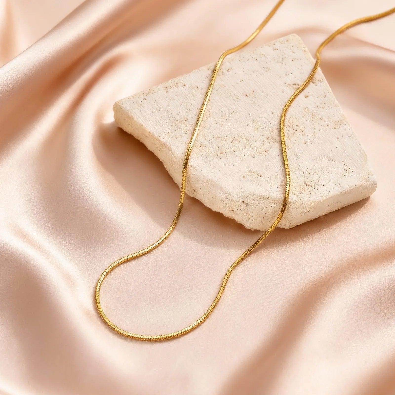 Stainless Steel Gold Square Snake Chain Necklace | Unisex Minimalist Jewelry detail view